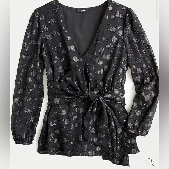 J. Crew Tops - J. Crew Tie-waist V-neck top in black metallic dot jacquard M Casual Business